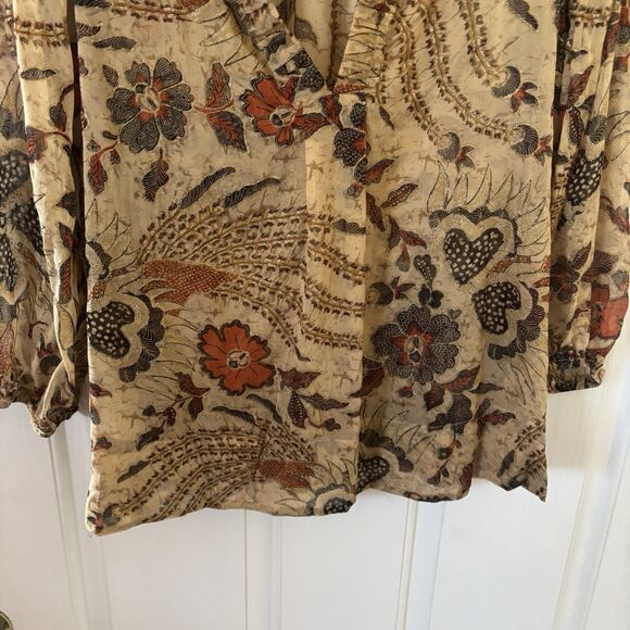Diane Von Furstenberg Womens Sheer Blouse Silk 10 Brown Floral Romantic Bohemian - Picture 4 of 9